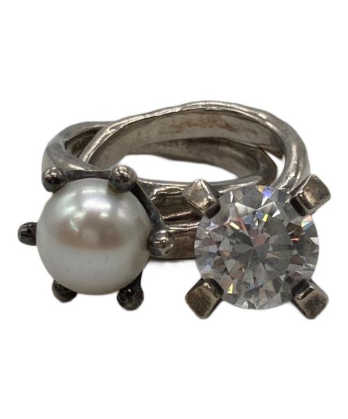 e.m.（イーエム）e.m. (イーエム) パールジルコニア 2連リング サイズ:表記無しの古着・服飾アイテム