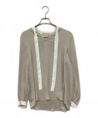 UNITED ARROWSユナイテッドアローズ）の古着「サテン バイカラー ボウタイ ブラウス」｜ベージュ