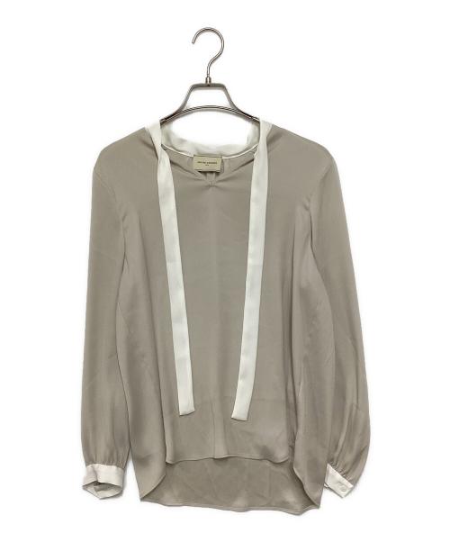 UNITED ARROWS（ユナイテッドアローズ）UNITED ARROWS (ユナイテッドアローズ) サテン バイカラー ボウタイ ブラウス ベージュ サイズ:38の古着・服飾アイテム