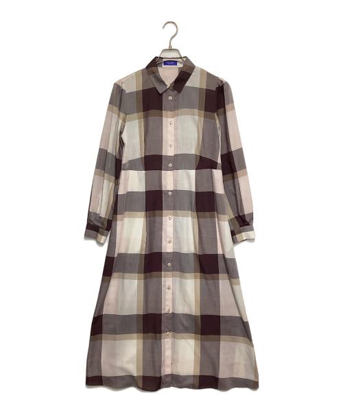 BLUE LABEL CRESTBRIDGE（ブルーレーベルクレストブリッジ）BLUE LABEL CRESTBRIDGE (ブルーレーベルクレストブリッジ) チェックライトエアリーツイルシャツワンピース パープル×ピンク サイズ:38の古着・服飾アイテム