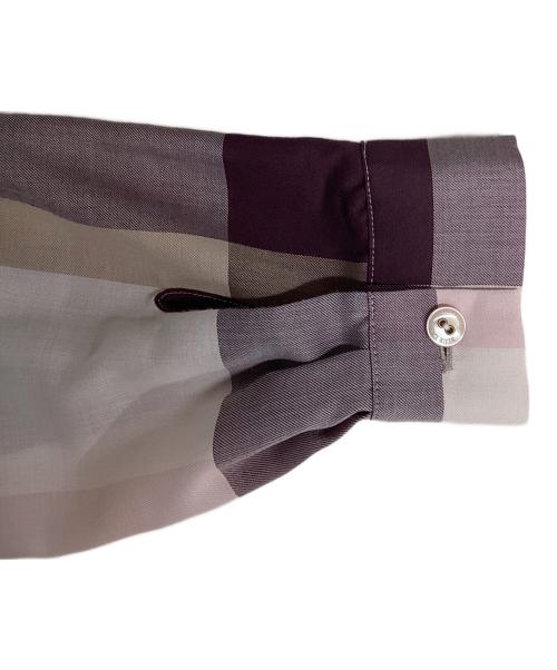 BLUE LABEL CRESTBRIDGE（ブルーレーベルクレストブリッジ）BLUE LABEL CRESTBRIDGE (ブルーレーベルクレストブリッジ) チェックライトエアリーツイルシャツワンピース パープル×ピンク サイズ:38の古着・服飾アイテム