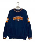 X-LARGEエクストララージ）の古着「STRIPED SLEEVE TEAM LOGO CREWNECK SWEAT」｜ネイビー