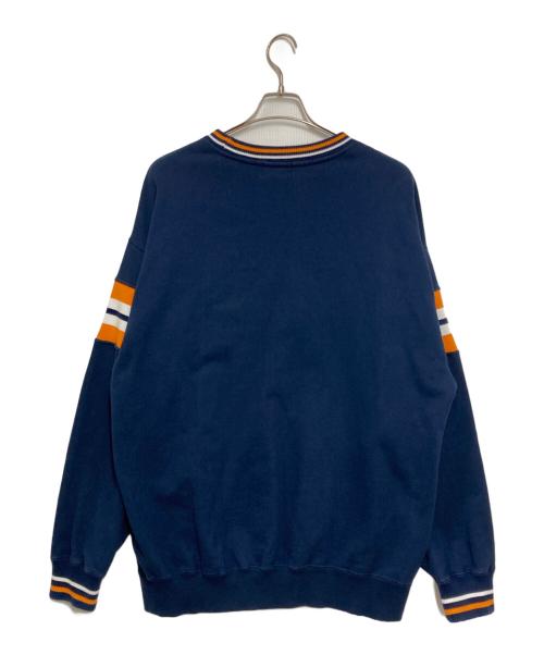 X-LARGE（エクストララージ）X-LARGE (エクストララージ) STRIPED SLEEVE TEAM LOGO CREWNECK SWEAT ネイビー サイズ:XLの古着・服飾アイテム