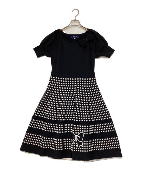 M'S GRACY（エムズグレイシー）M'S GRACY (エムズグレイシー) リボンニットワンピース ブラック×ホワイト サイズ:38の古着・服飾アイテム