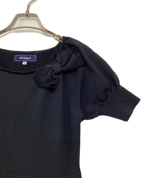 M'S GRACY（エムズグレイシー）M'S GRACY (エムズグレイシー) リボンニットワンピース ブラック×ホワイト サイズ:38の古着・服飾アイテム