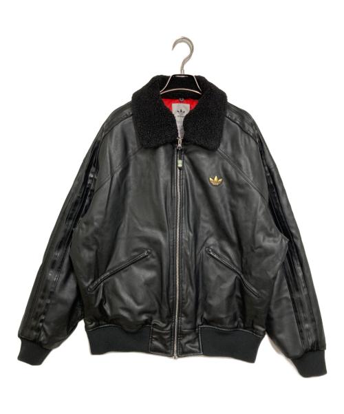 adidas（アディダス）adidas (アディダス) LNY PLEATHER フェイクレザージャケット ブラック サイズ:2XLの古着・服飾アイテム