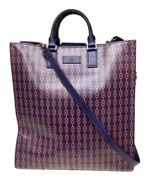GUCCI（グッチ）GUCCI (グッチ) トートバッグ ネイビー×レッドの古着・服飾アイテム