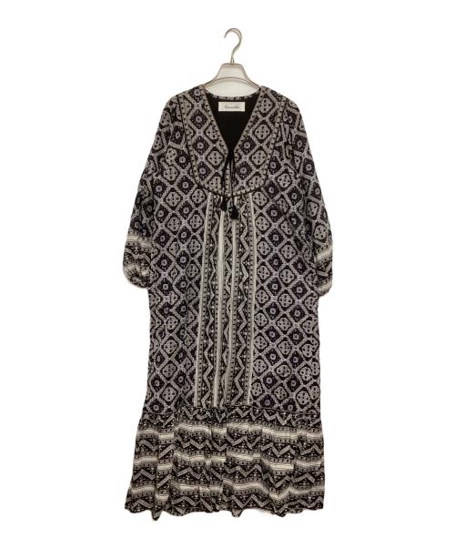 sara mallika（サラマリカ）sara mallika (サラマリカ) KAREENA SQUAREプリントドレス ブラック サイズ:Sの古着・服飾アイテム