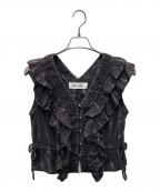 sara mallikaサラマリカ）の古着「Lurex Stripe Shirring Frill Top」｜グレー