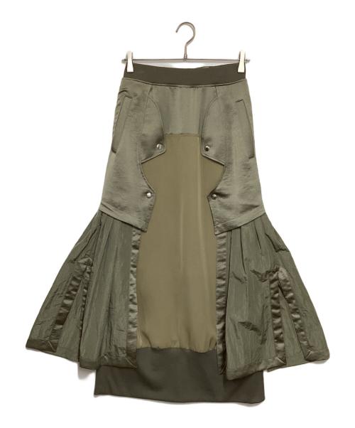 UN3D.（アンスリード）UN3D. (アンスリード) サテンコンビスカート オリーブ サイズ:38の古着・服飾アイテム