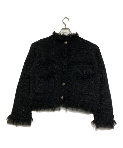 Curensology（カレンソロジー）Curensology (カレンソロジー) エトワールニットツイードカーディガン ブラック サイズ:FREEの古着・服飾アイテム