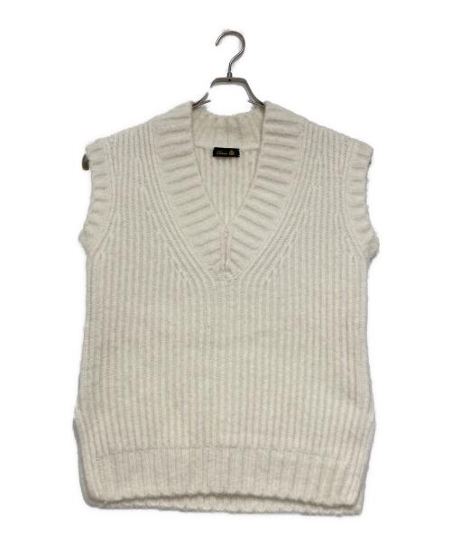DRAWER（ドゥロワー）DRAWER (ドゥロワー) FALL1 3Gウールナイロンあぜ編み Vネックベスト ホワイト サイズ:freeの古着・服飾アイテム
