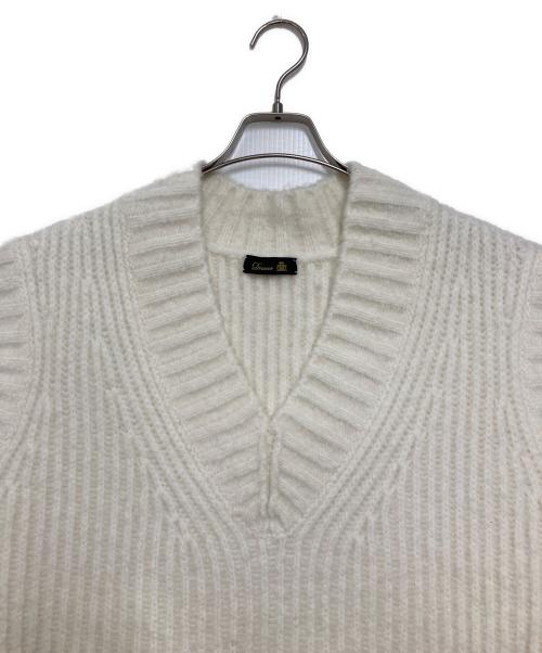 DRAWER（ドゥロワー）DRAWER (ドゥロワー) FALL1 3Gウールナイロンあぜ編み Vネックベスト ホワイト サイズ:freeの古着・服飾アイテム