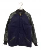 skookumスクーカム）の古着「レザー切替スタジャン」｜ネイビー×ブラック