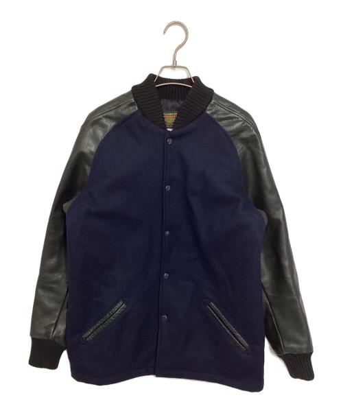 skookum（スクーカム）skookum (スクーカム) レザー切替スタジャン ネイビー×ブラック サイズ:38の古着・服飾アイテム