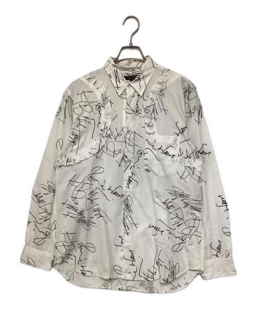 COMME des GARCONS HOMME PLUS（コムデギャルソンオムプリュス）COMME des GARCONS HOMME PLUS (コムデギャルソンオムプリュス) メッセージフリルシャツ ホワイト×ブラック サイズ:Sの古着・服飾アイテム