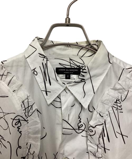 COMME des GARCONS HOMME PLUS（コムデギャルソンオムプリュス）COMME des GARCONS HOMME PLUS (コムデギャルソンオムプリュス) メッセージフリルシャツ ホワイト×ブラック サイズ:Sの古着・服飾アイテム
