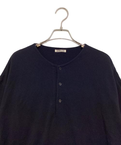AURALEE（オーラリー）AURALEE (オーラリー) HIGH GAUGE PIQUE DOUBLE CLOTH HENLEY NECK TEE ネイビー サイズ:3の古着・服飾アイテム
