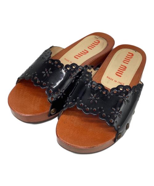 MIU MIU（ミュウミュウ）MIU MIU (ミュウミュウ) ウッドソールサンダル ブラック サイズ:34の古着・服飾アイテム