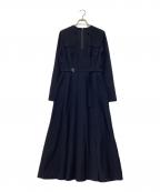 anuansアニュアンス）の古着「ダブルサテンノーカラータックワンピース」｜ネイビー