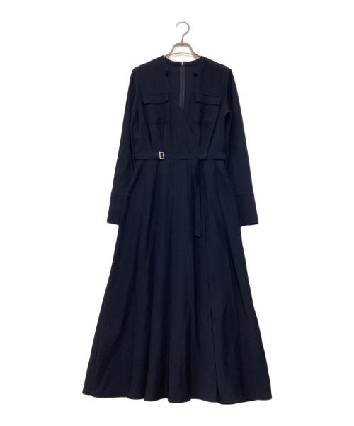 anuans（アニュアンス）anuans (アニュアンス) ダブルサテンノーカラータックワンピース ネイビー サイズ:Mの古着・服飾アイテム