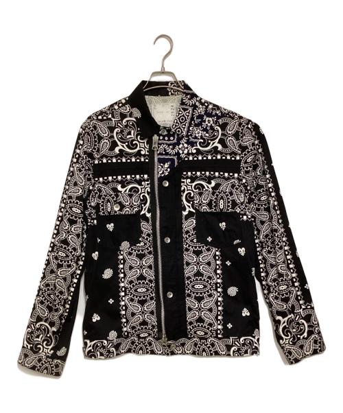sacai（サカイ）sacai (サカイ) アーカイブ プリント ミックス ジャケット ブラック×ネイビー サイズ:3の古着・服飾アイテム