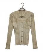 PLEATS PLEASEプリーツプリーズ）の古着「ホワイトデニムジャケット転写プリーツシャツ」｜ベージュ