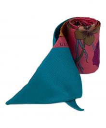 GUCCI（グッチ）の古着「シルクフローラルスカーフ」｜ブルー×ピンク