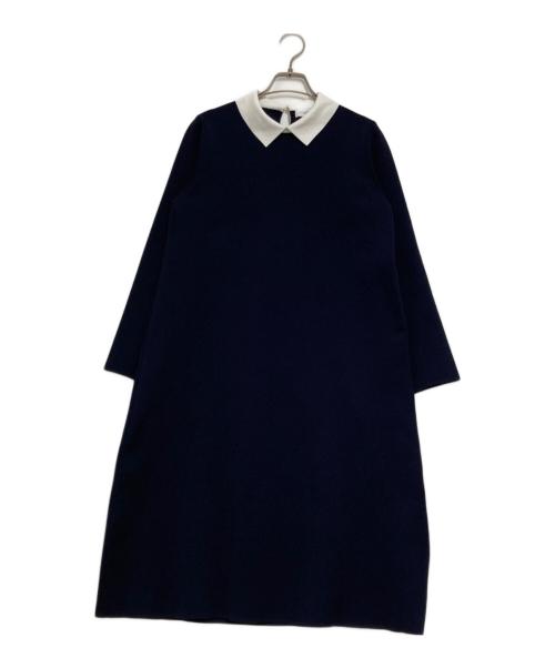 MACKINTOSH PHILOSOPHY（マッキントッシュ フィロソフィー）MACKINTOSH PHILOSOPHY (マッキントッシュ フィロソフィー) クレリックカラーミラノリブニットワンピース ネイビー×ホワイト サイズ:38の古着・服飾アイテム