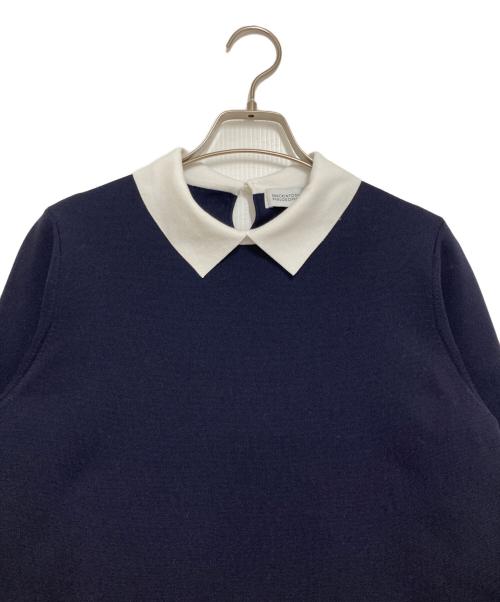 MACKINTOSH PHILOSOPHY（マッキントッシュ フィロソフィー）MACKINTOSH PHILOSOPHY (マッキントッシュ フィロソフィー) クレリックカラーミラノリブニットワンピース ネイビー×ホワイト サイズ:38の古着・服飾アイテム