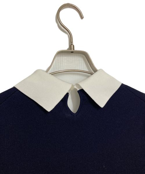 MACKINTOSH PHILOSOPHY（マッキントッシュ フィロソフィー）MACKINTOSH PHILOSOPHY (マッキントッシュ フィロソフィー) クレリックカラーミラノリブニットワンピース ネイビー×ホワイト サイズ:38の古着・服飾アイテム