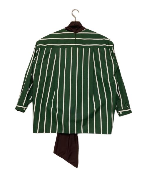 TOMORROWLAND .B（トゥモローランド ビー）TOMORROWLAND .B (トゥモローランド ビー) コットンストライプ ボータイブラウス グリーン×ホワイト×ブラウン サイズ:36の古着・服飾アイテム