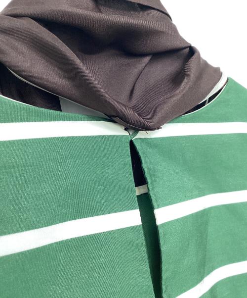 TOMORROWLAND .B（トゥモローランド ビー）TOMORROWLAND .B (トゥモローランド ビー) コットンストライプ ボータイブラウス グリーン×ホワイト×ブラウン サイズ:36の古着・服飾アイテム