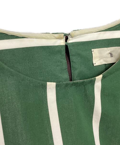 TOMORROWLAND .B（トゥモローランド ビー）TOMORROWLAND .B (トゥモローランド ビー) コットンストライプ ボータイブラウス グリーン×ホワイト×ブラウン サイズ:36の古着・服飾アイテム