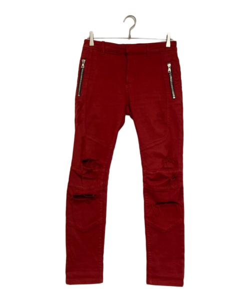 BALMAIN（バルマン）BALMAIN (バルマン) Red Destroyed Biker Jeans（レッドデストロイバイカージーンズ） レッド サイズ:29の古着・服飾アイテム