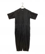 KAGUREカグレ）の古着「リネンハーフスリーブオールインワン」｜ブラック