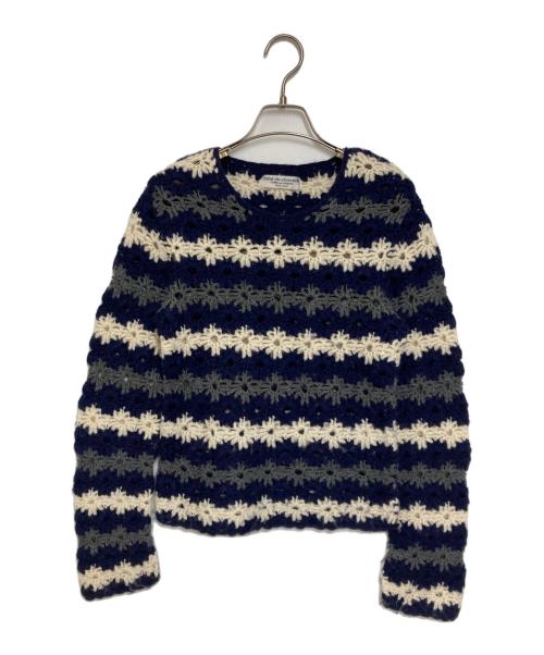 ROBE DE CHAMBRE COMME DES GARCONS（ローブドシャンブル コムデギャルソン）ROBE DE CHAMBRE COMME DES GARCONS (ローブドシャンブル コムデギャルソン) ボーダーカットワークニット ネイビー×ホワイト サイズ: Freeの古着・服飾アイテム