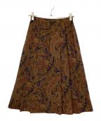 Burberry'sバーバリー）の古着「ペイズリー柄ウールレトロスカート」｜ネイビー×ブラウン