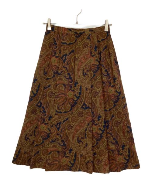 Burberry's（バーバリー）Burberry's (バーバリーズ) ペイズリー柄ウールレトロスカート ネイビー×ブラウン サイズ:9の古着・服飾アイテム