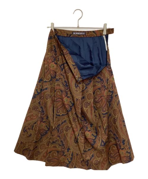Burberry's（バーバリー）Burberry's (バーバリーズ) ペイズリー柄ウールレトロスカート ネイビー×ブラウン サイズ:9の古着・服飾アイテム