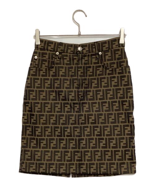 FENDI JEANS（フェンディ ジーンズ）FENDI jeans (フェンディ ジーンズ) ズッカ柄ミニスカート ブラウン×ブラック サイズ:44の古着・服飾アイテム