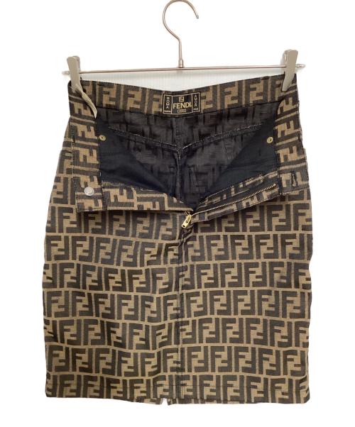 FENDI JEANS（フェンディ ジーンズ）FENDI jeans (フェンディ ジーンズ) ズッカ柄ミニスカート ブラウン×ブラック サイズ:44の古着・服飾アイテム
