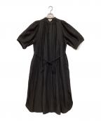 HYKEハイク）の古着「BALLOON SLEEVE DRESS リネン ロングワンピース」｜ブラック