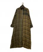 Y'sワイズ）の古着「TWILL CHECKED RAGLAN A LINE DRESS」｜イエロー×ブラック