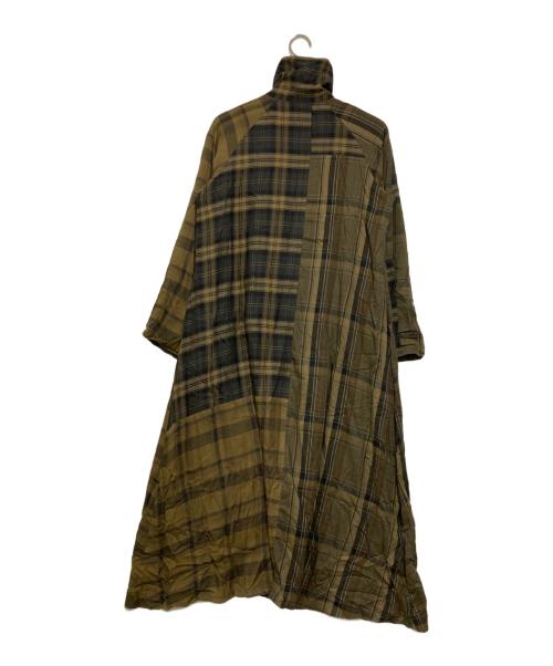 Y's（ワイズ）Y's (ワイズ) TWILL CHECKED RAGLAN A LINE DRESS イエロー×ブラック サイズ:1の古着・服飾アイテム