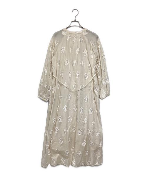 ne quittez pas（ヌキテパ）ne quittez pas (ヌキテパ) Cotton Voile Sedum Foil Print Shirring Dress ベージュ サイズ:Sの古着・服飾アイテム