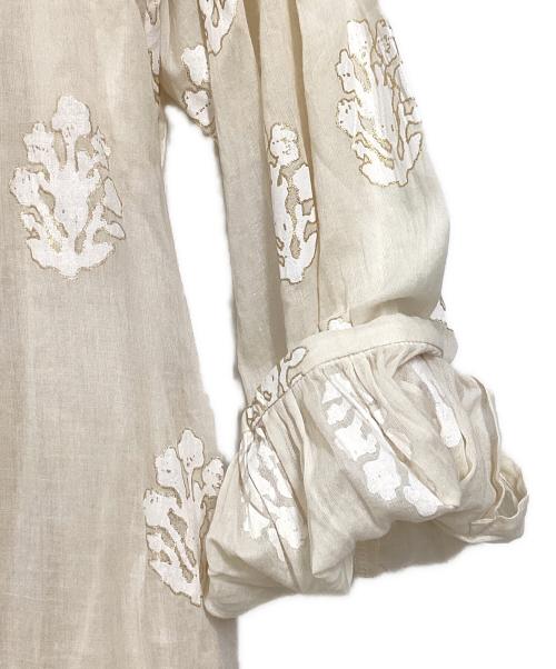 ne quittez pas（ヌキテパ）ne quittez pas (ヌキテパ) Cotton Voile Sedum Foil Print Shirring Dress ベージュ サイズ:Sの古着・服飾アイテム