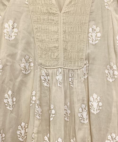 ne quittez pas（ヌキテパ）ne quittez pas (ヌキテパ) Cotton Voile Sedum Foil Print Shirring Dress ベージュ サイズ:Sの古着・服飾アイテム