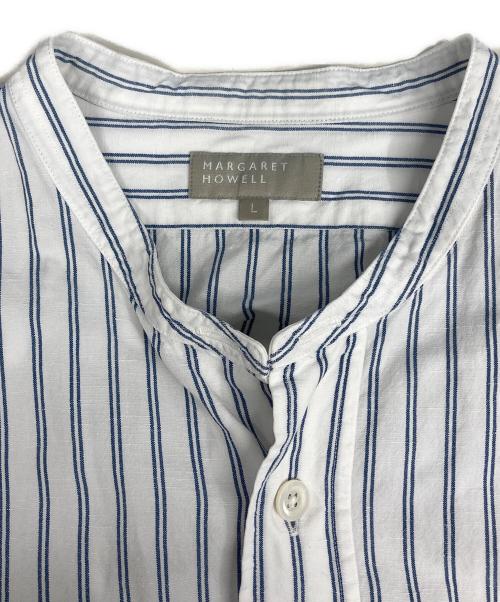 MARGARET HOWELL（マーガレットハウエル）MARGARET HOWELL (マーガレットハウエル) リネン混ストライプシャツ ホワイト×ブルー サイズ:Lの古着・服飾アイテム