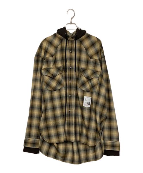 Maison MIHARA YASUHIRO（メゾン ミハラ ヤスヒロ）Maison MIHARA YASUHIRO (メゾン ミハラ ヤスヒロ) 25SS Hoodie Combine Checkered Shirt ブラウン サイズ:44の古着・服飾アイテム